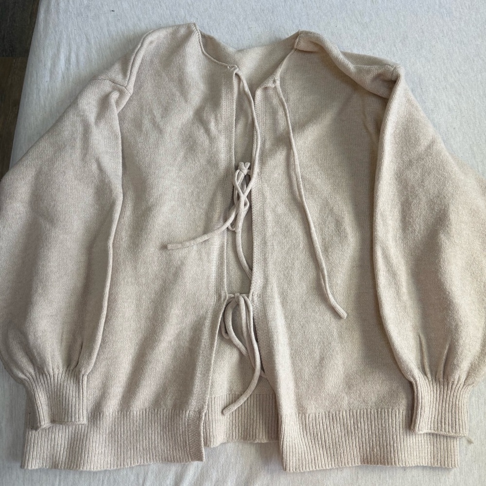 Tie-Front Cream Women's Sweater Cardigan